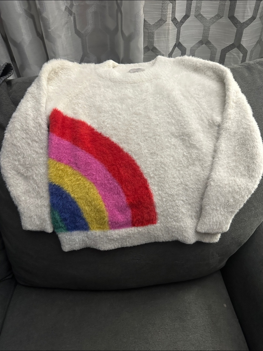 Hanna Andersson Cream Crewneck Sweater with Rainbow Arch
